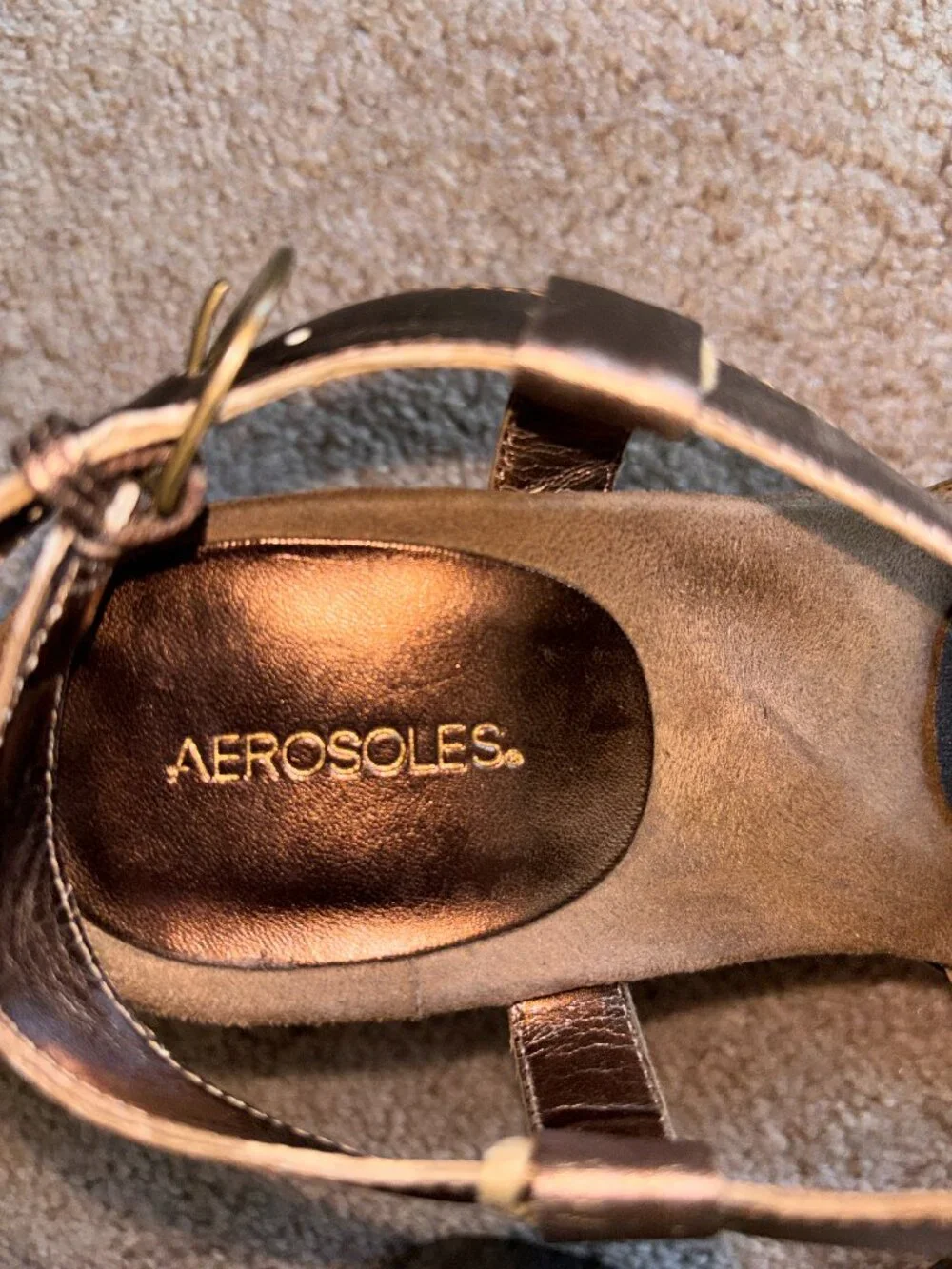 Aerosoles Bronze Leather Strappy Wedge Sandals 9